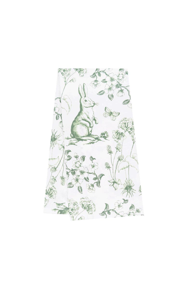 C&F Home Spring Greens Easter Bunny Toile 100% Cotton Flour Sack Dishtowel, Main, color, Green