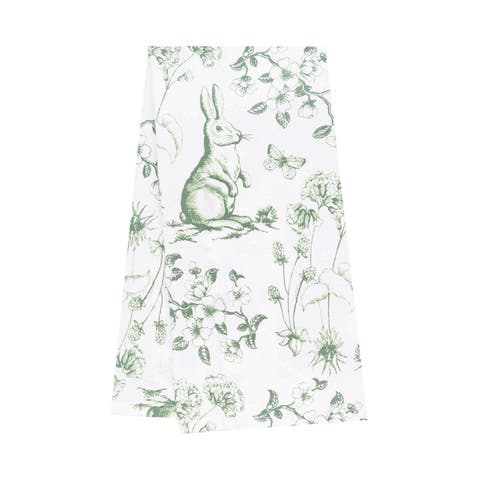 Spring Greens Easter Bunny Toile 100% Cotton Flour Sack Dishtowel