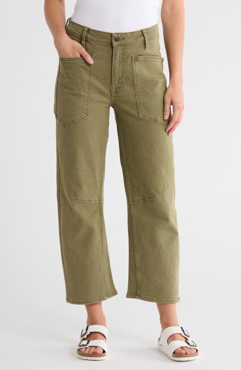 Vigoss Horseshoe High Waist Crop Barrel Jeans, Main, color, Olive