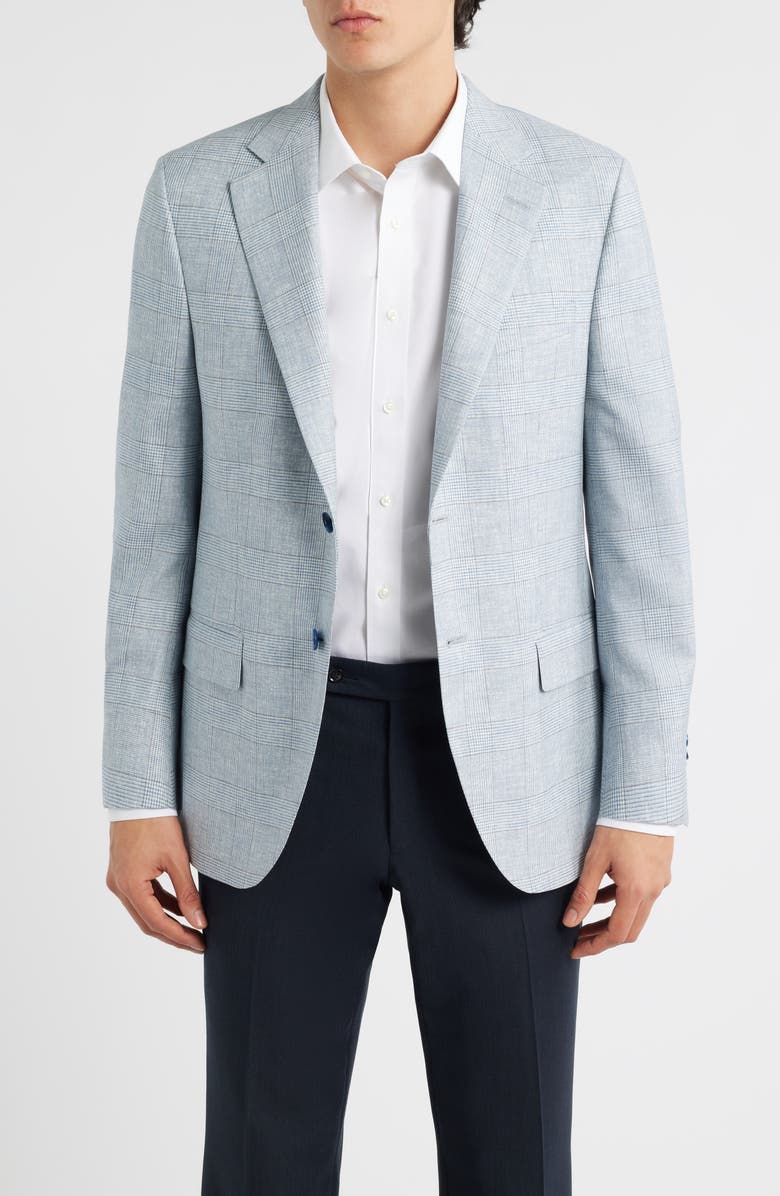 Peter Millar Hartford Classic Fit Light Blue Glen Check Wool Sport Coat, Main, color, Light Blue