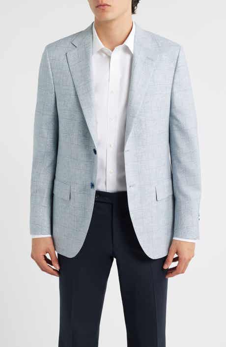 Hartford Classic Fit Light Blue Glen Check Wool Sport Coat