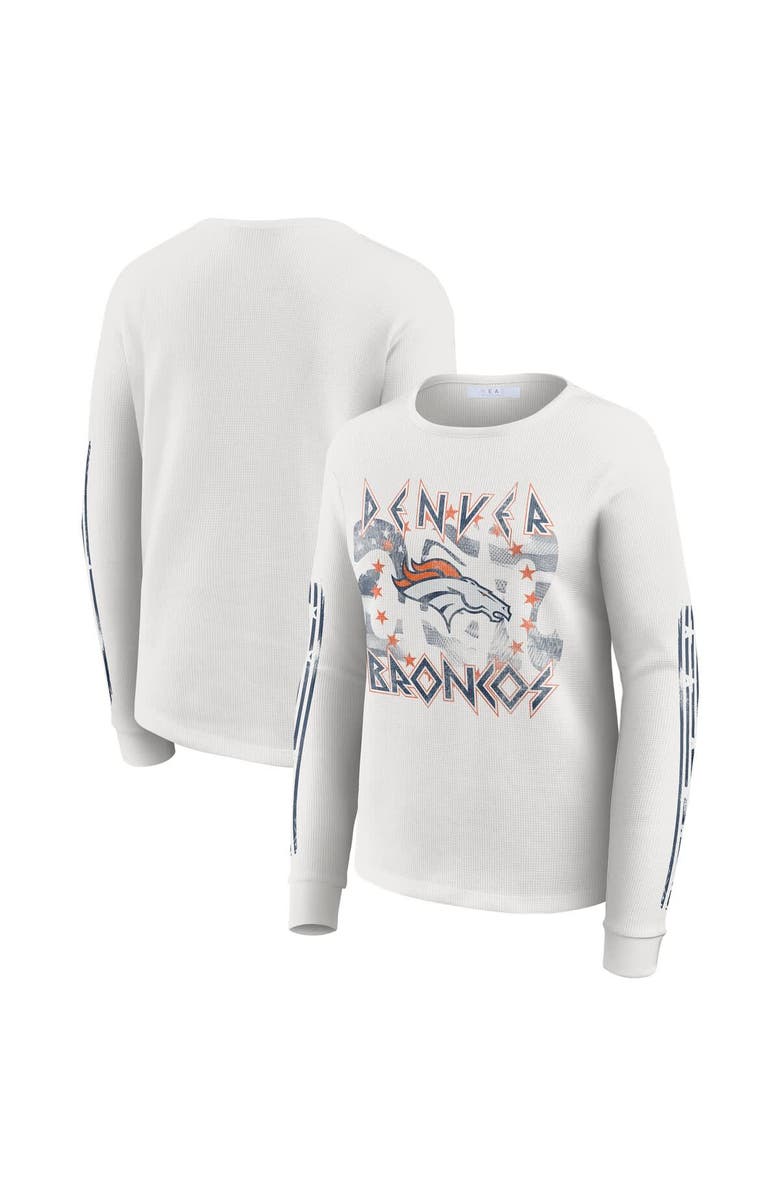 WEAR by Erin Andrews Women's WEAR by Erin Andrews  White Denver Broncos Graphic Waffle Long-Sleeve T-Shirt, Main, color, 
