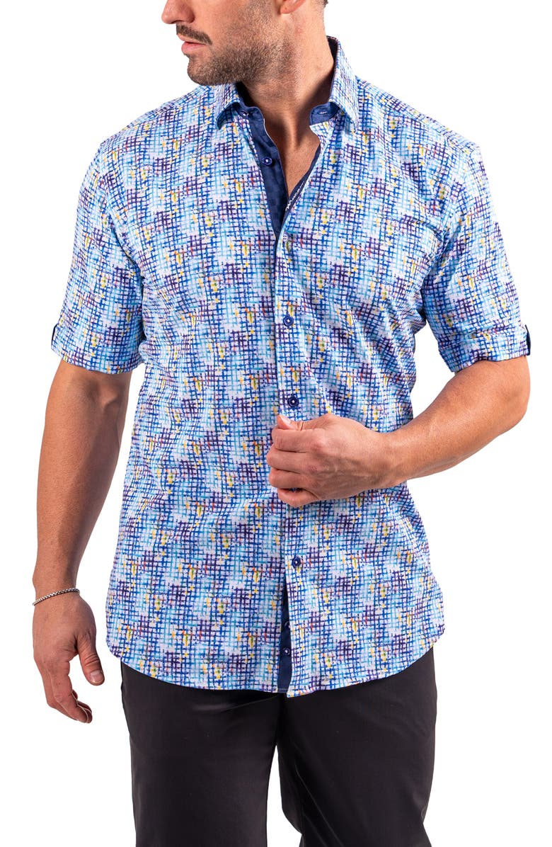 Maceoo Galileo Resistance0324 Blue Short Sleeve Cotton Button-Up Shirt, Alternate, color, 