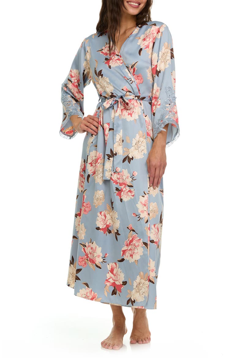 Stella Charmeuse Venise Trim Robe, Alternate, color, GREY
