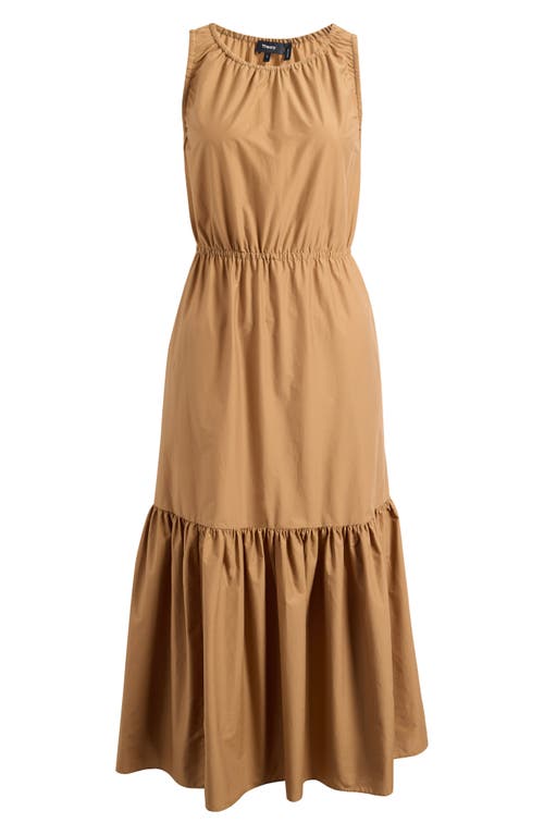 Theory Sleeveless Tiered Cotton Blend Dress In Brown