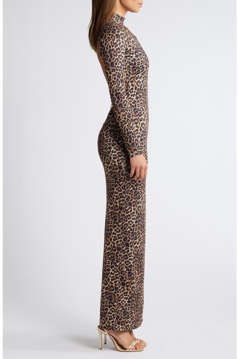 Long Sleeve Open Back Chain Maxi Dress, Alternate, color, BROWN MULTI