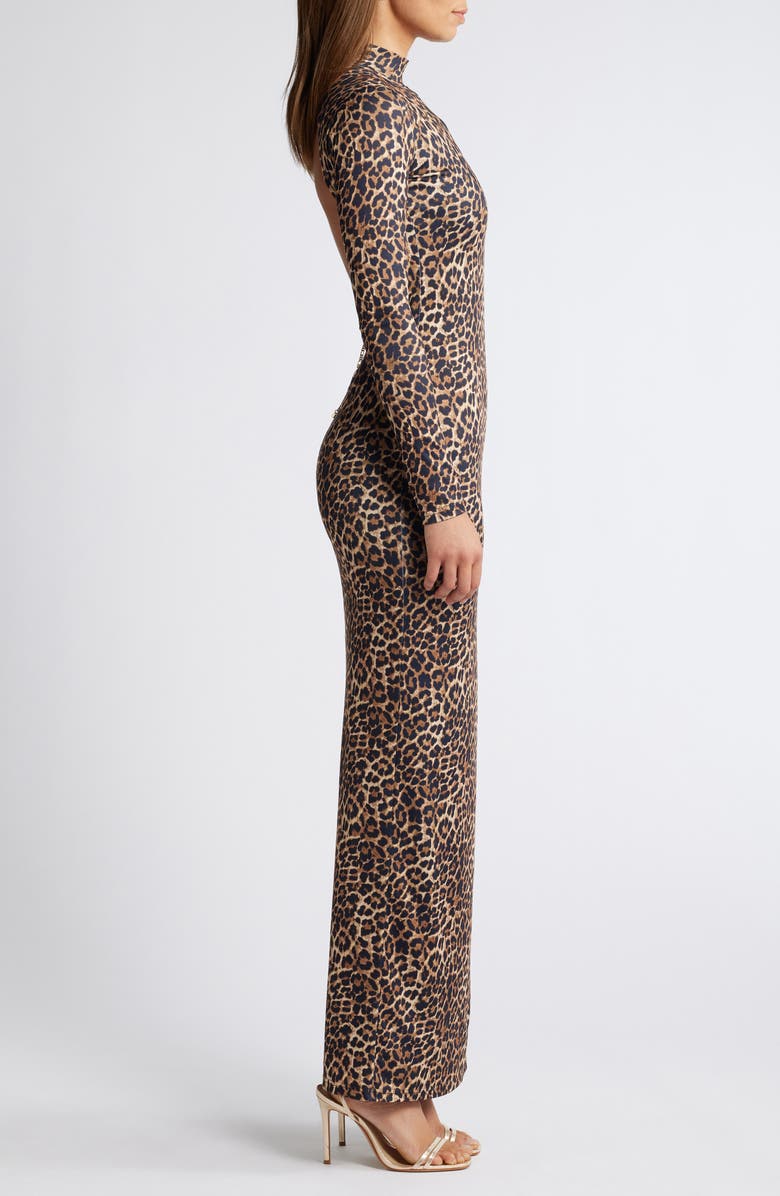 bebe X Ciara Long Sleeve Open Back Chain Maxi Dress, Alternate, color, Brown Multi