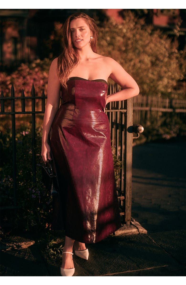 ELOQUII Textured Faux Leather Dress With Cup Detail, Main, color, Pomegranate