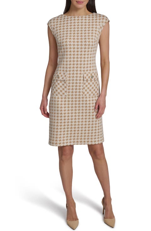 Cap Sleeve Houndstooth Sheath Dress