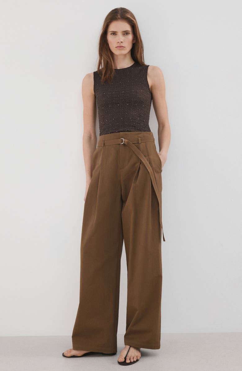 MANGO Studded Jewel Neck Tank, Alternate, color, Chocolate