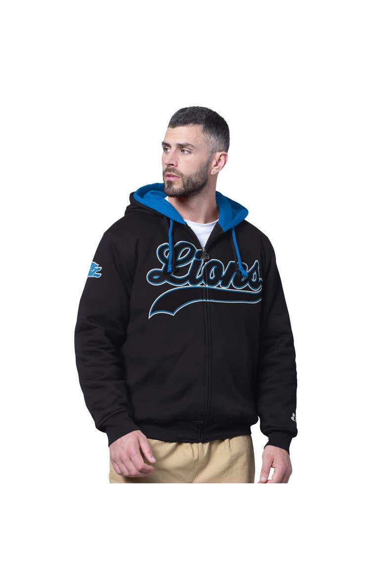 Men's Starter Black Detroit Lions Big Shot Full-Zip Double Hoodie, Main, color, Black
