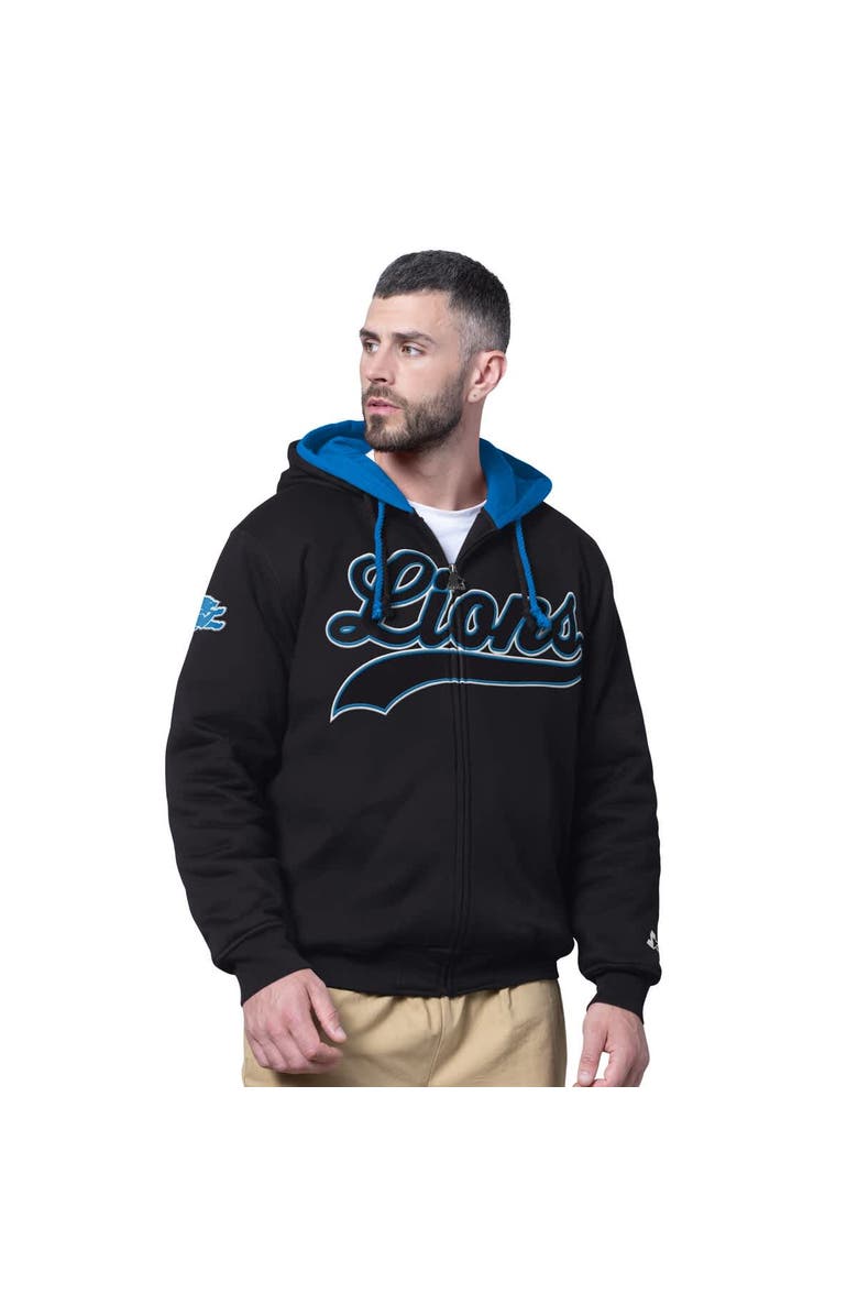 STARTER Men's Starter Black Detroit Lions Big Shot Full-Zip Double Hoodie, Main, color, Black