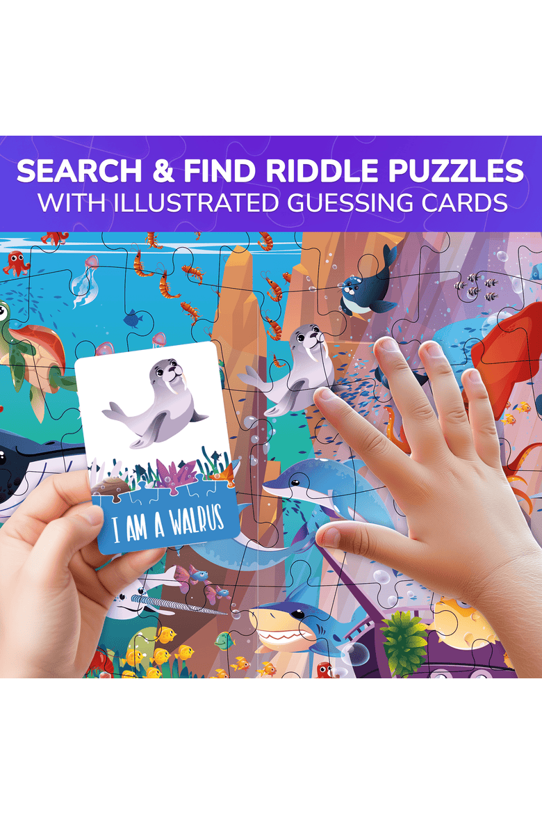 Kids Jigsaw Puzzles - 70 & 150 Piece Search & Find Riddle Puzzles with Flashcards, Alternate, color, RiddlePuzzle 70 Ocean