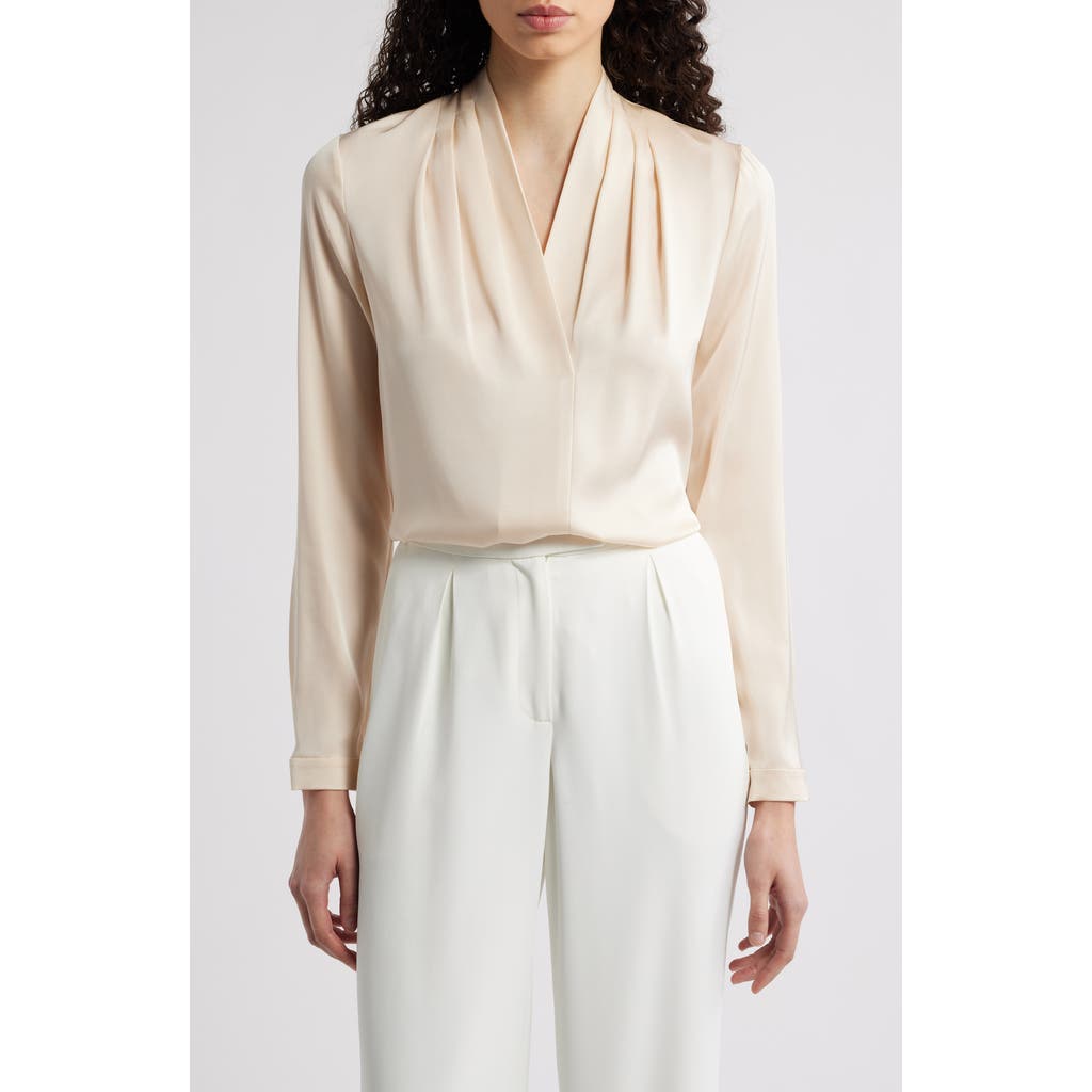 Kobi Halperin Nellie Pleated V-neck Long-sleeve Blouse In Ecru