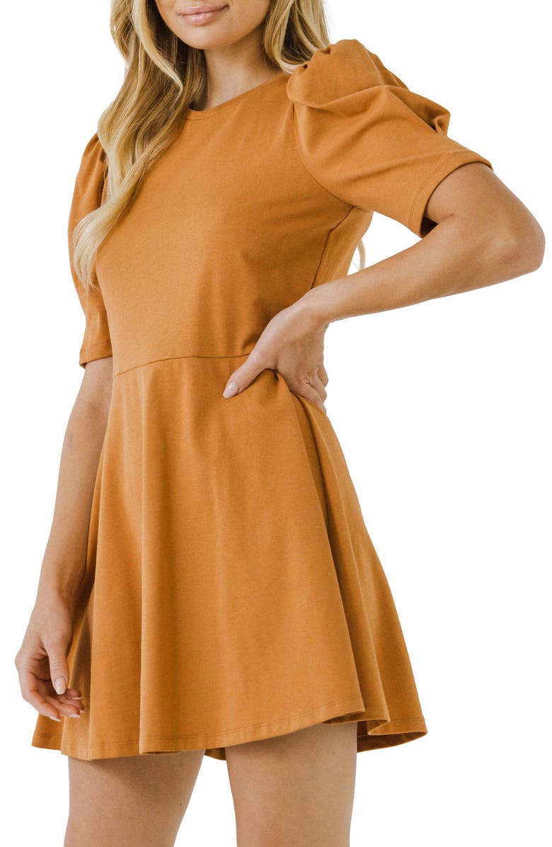 English Factory Puff Sleeve Minidress, Alternate, color, Brown