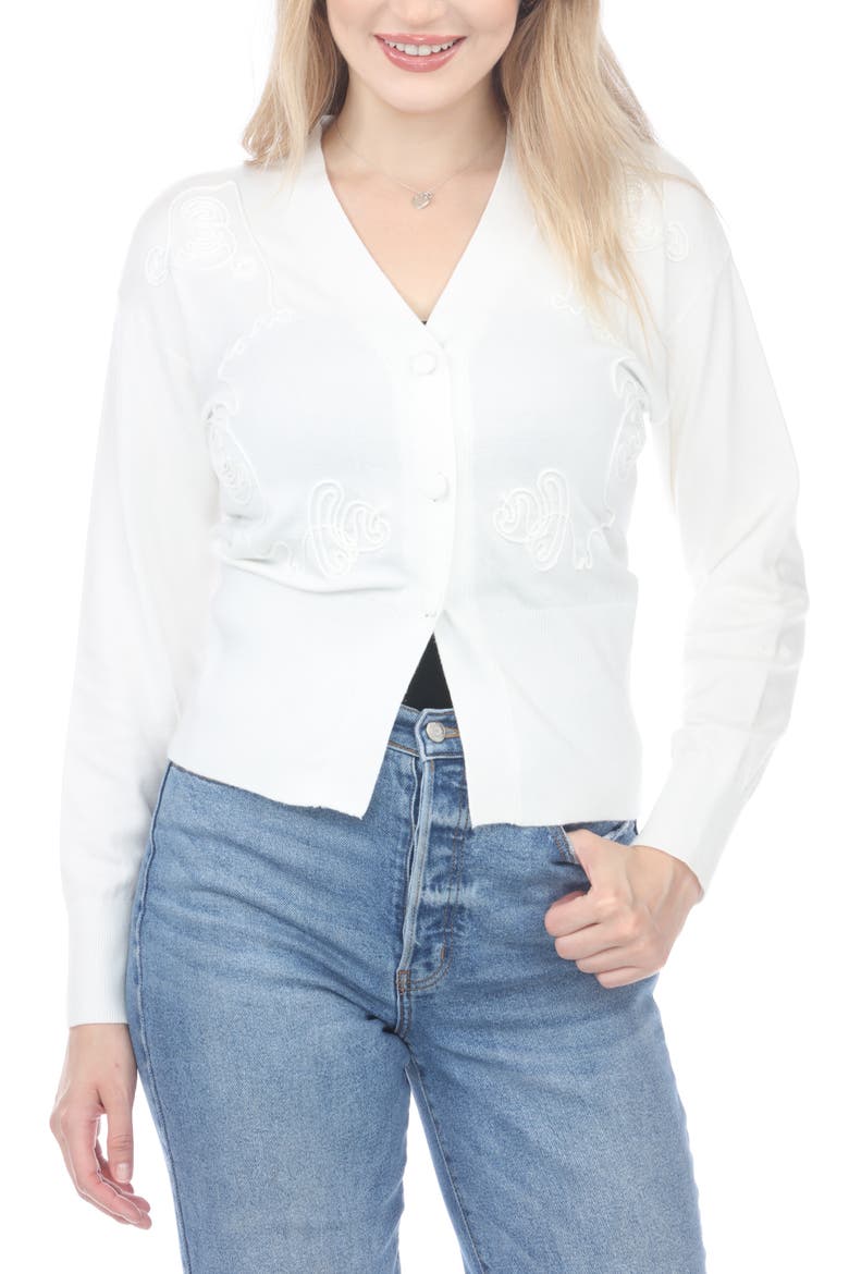 Embroidered Cardigan, Main, color, WHITE