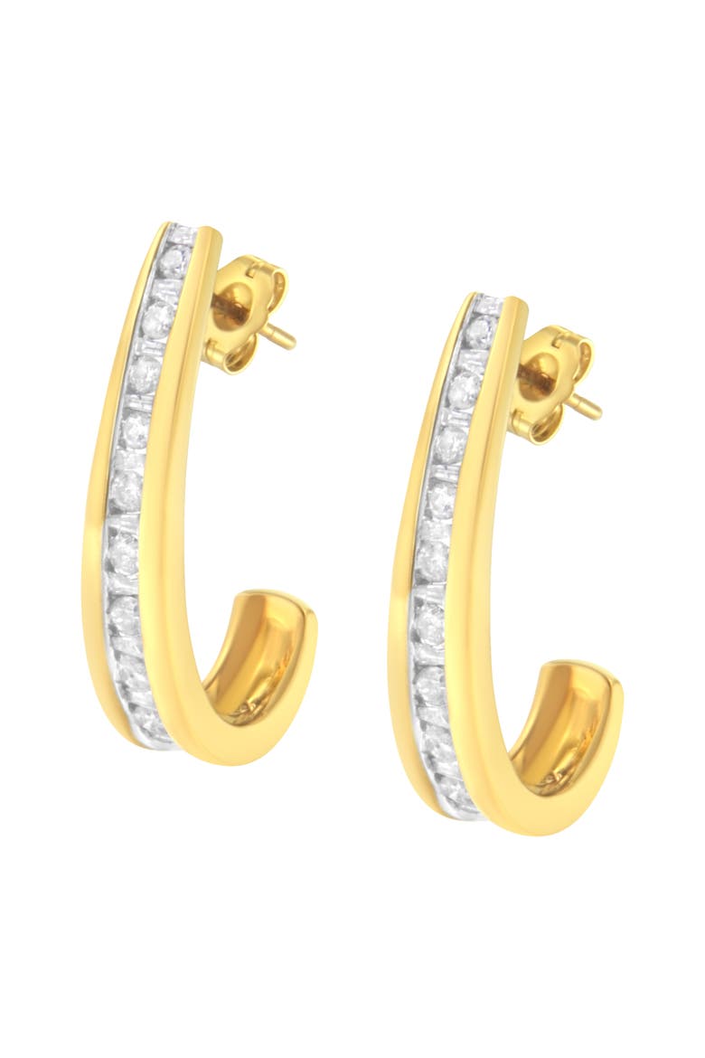 10K Yellow Gold 1 Ct Channel Diamond J-Hoop Earrings, Alternate, color, Yellow