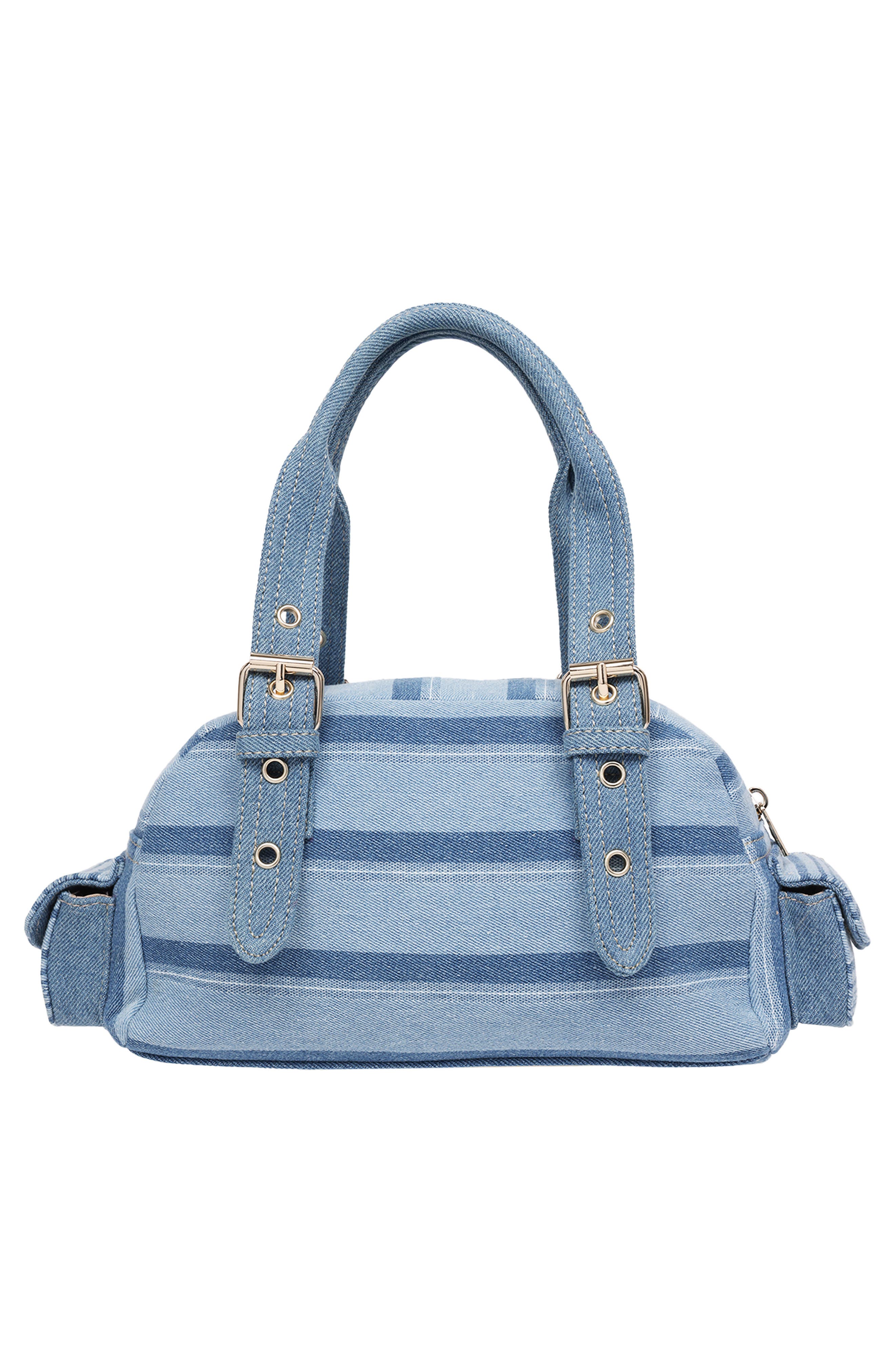True Religion Multistripe Soft Satchel Bag, Alternate, color, Denim/ Blue