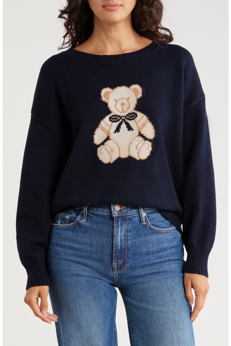 Teddy Bear Pullover Sweater, Main, color, NAVY