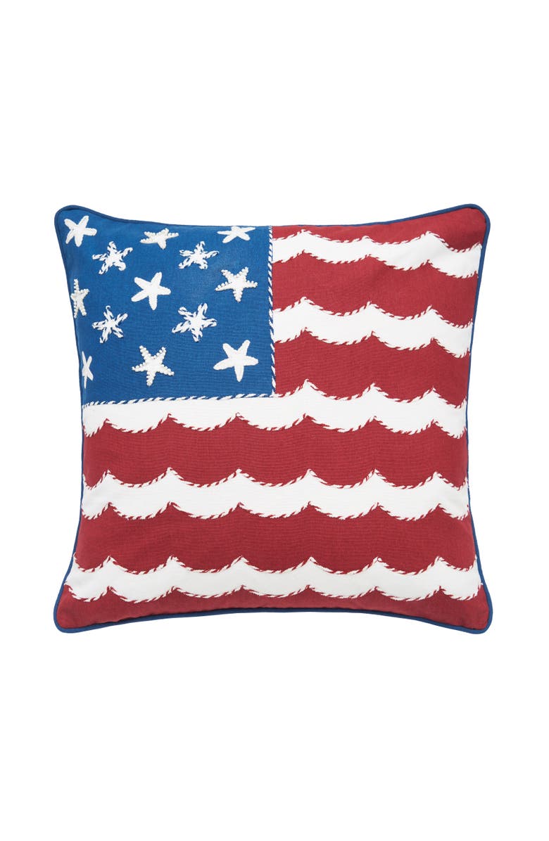 C&F Home Stars & Stripes American Flag Waves 100% Cotton Accent Throw Pillow 18" x 18, Main, color, Red