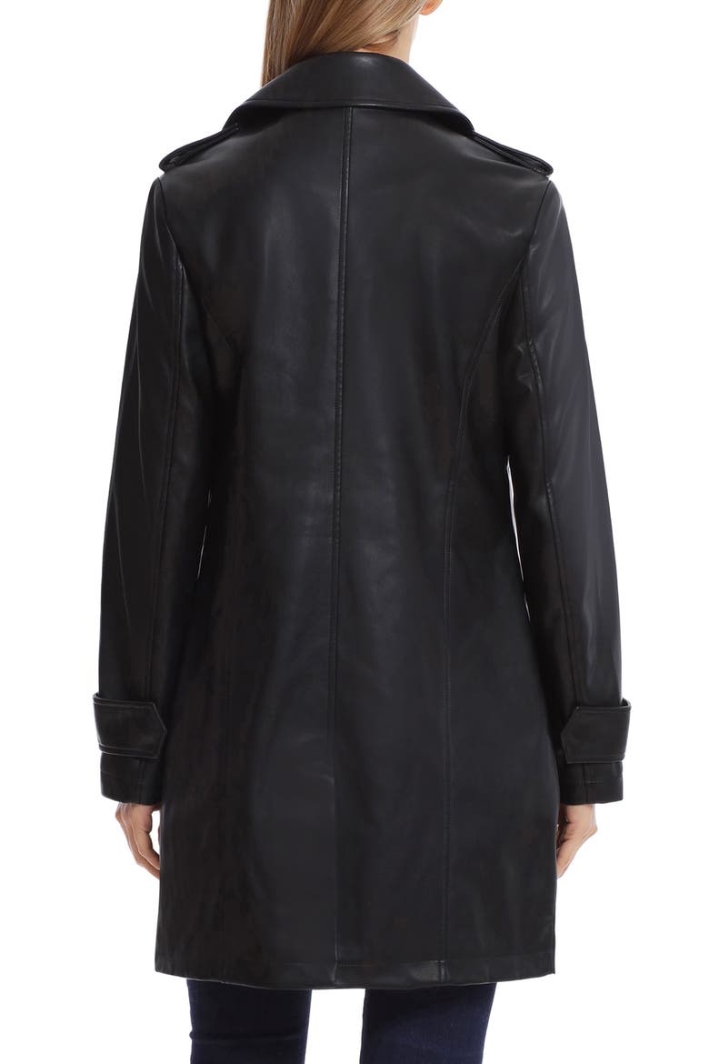 Open Front Faux Leather Trench Coat, Alternate, color, BLACK
