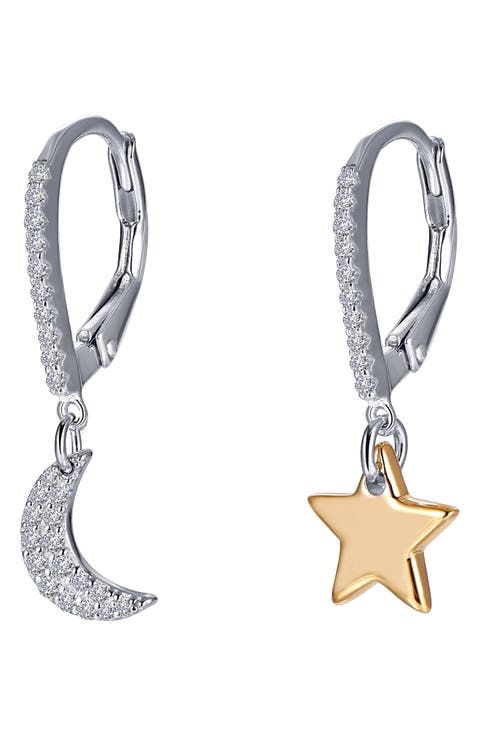 Moon & Star Mismatched Drop Earrings