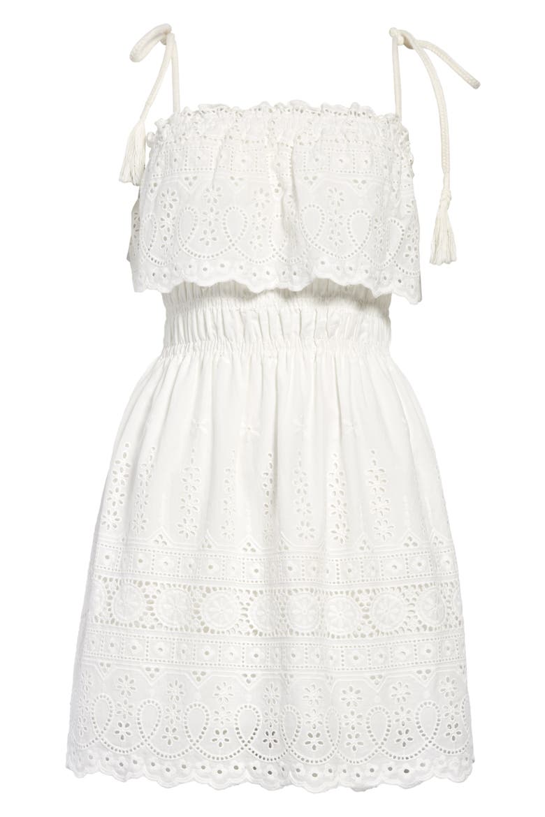 Popover Eyelet Sundress, Main, color, WHITE