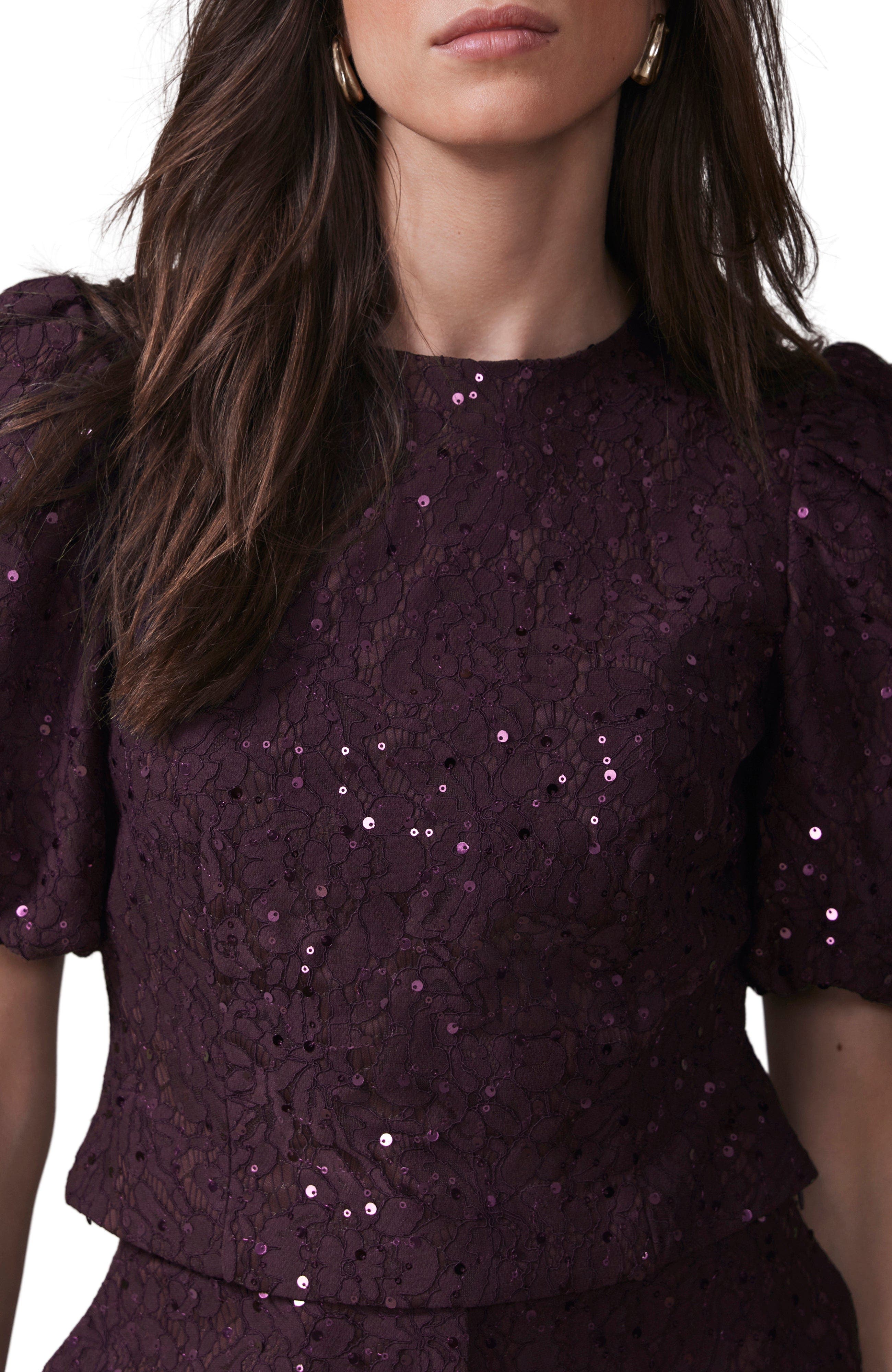 Sequin Lace Puff Sleeve Top - image 2