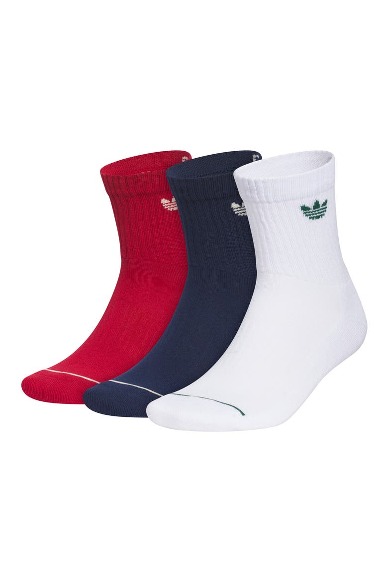 Trefoil 3.0 3-Pack Assorted High Quarter Socks, Main, color, TEAM RED/ YELLOW/ INDIGO