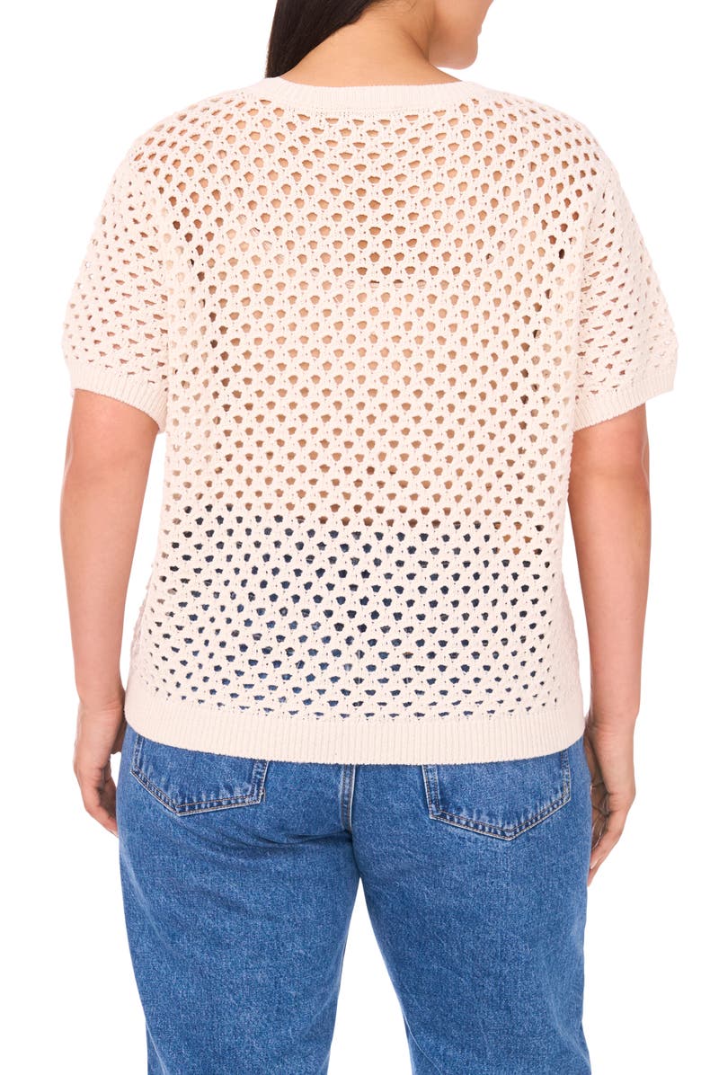 Vince Camuto Open Stitch Short Sleeve Sweater, Alternate, color, Eggnog