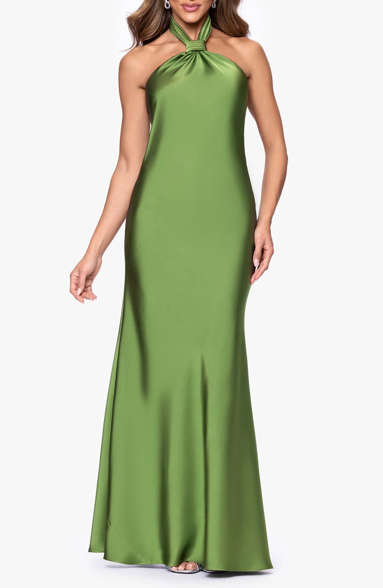 Betsy & Adam Satin Halter Dress, Main, color, Moss