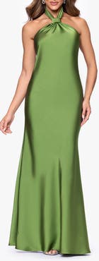 Betsy & Adam Satin Halter Dress