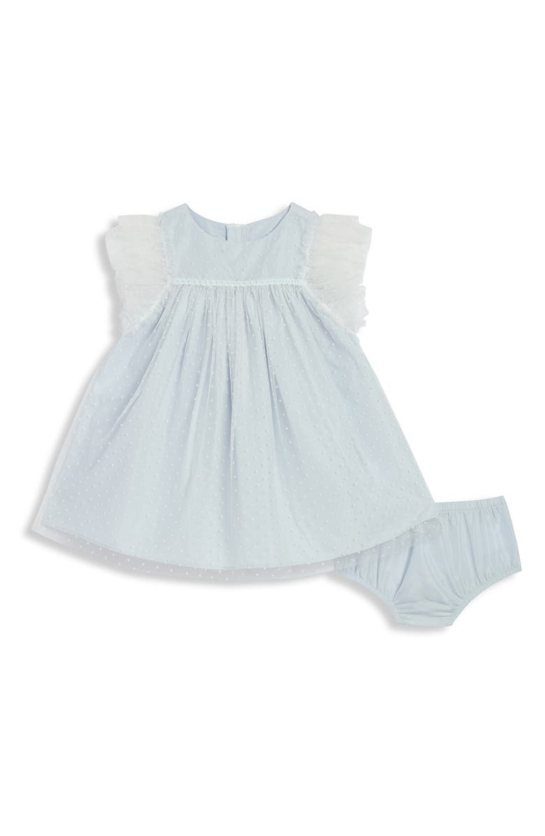 Pippa & Julie Lilly Mesh Dot Float Dress & Bloomers Set, Main, color, Blue