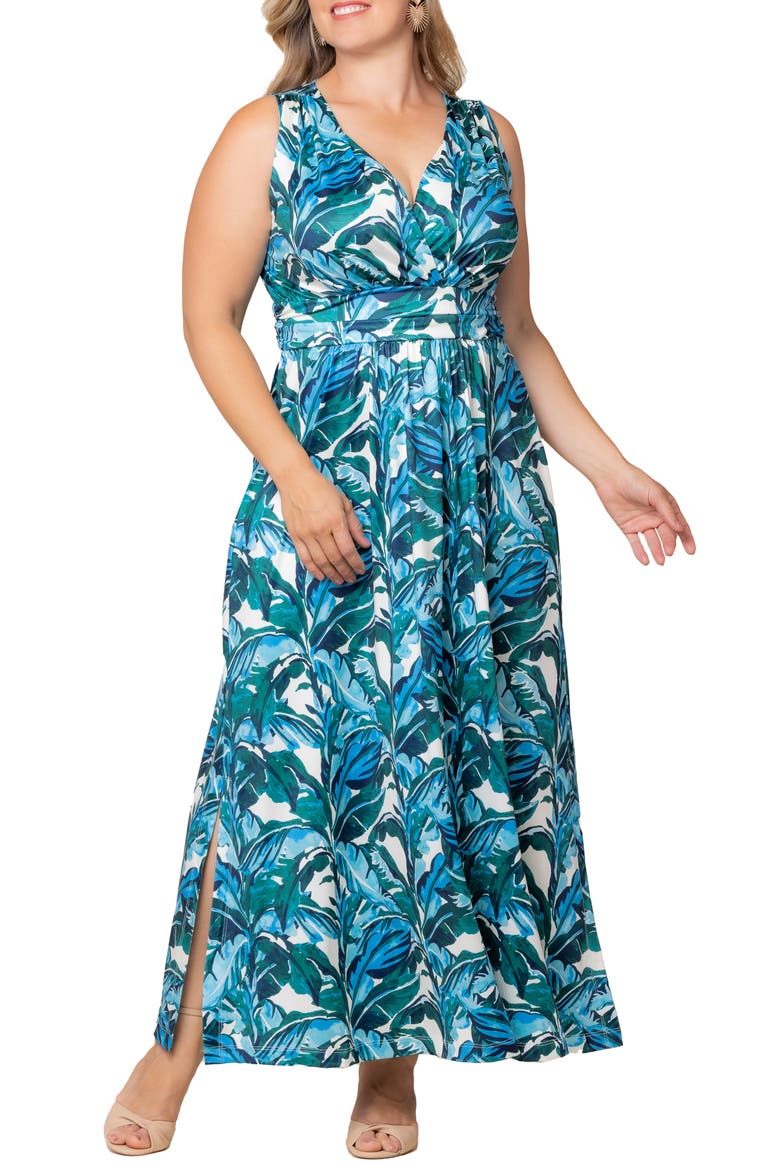 Daniela Sleeveless Maxi Dress, Main, color, TEAL PALM PRINT