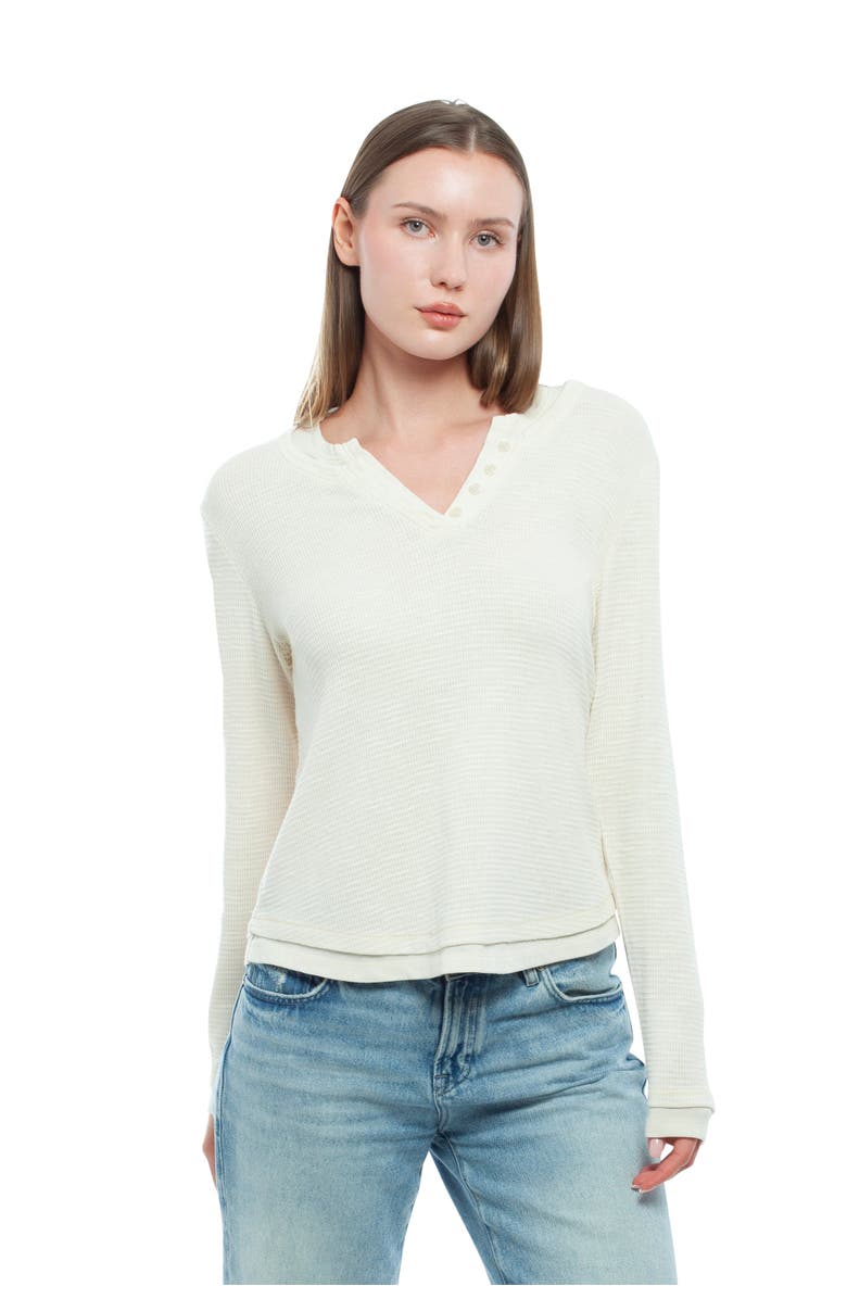 WILT Clothing Long Sleeve Henley Mock Double Layer Tee, Main, color, Eggnogg