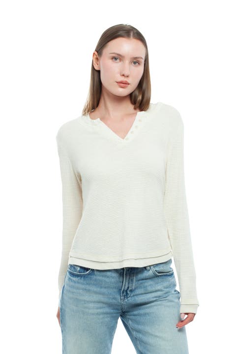 Long Sleeve Henley Mock Double Layer Tee