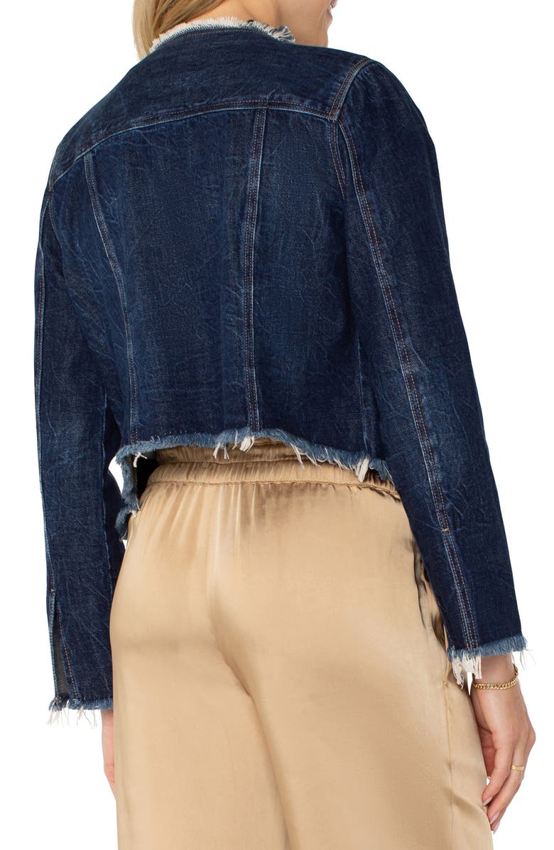 Liverpool Los Angeles Frayed Collarless Crop Denim Jacket, Alternate, color,