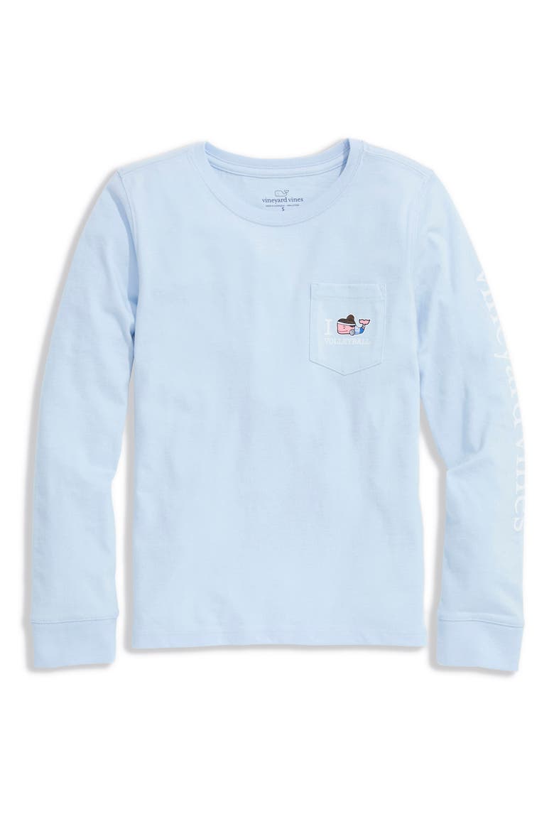 Kids' Volleyball Whale Logo Pocket Long Sleeve Graphic T-Shirt, Main, color, ICE WATER