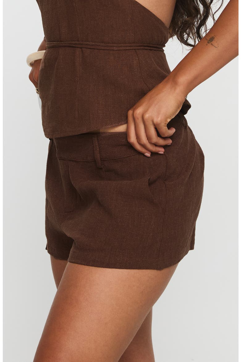 La Dulce Linen Blend Shorts, Alternate, color, CHOCOLATE