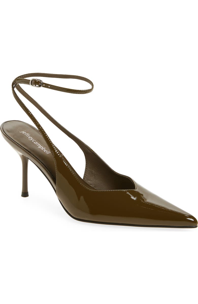 Jeffrey Campbell Executive Ankle Strap Pointed Toe Slingback Pump, Main, color, Khaki Patent