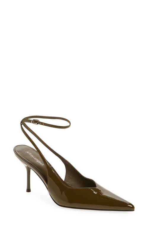 Jeffrey Campbell Executive Ankle Strap Pointed Toe Slingback Pump In Khaki Patent