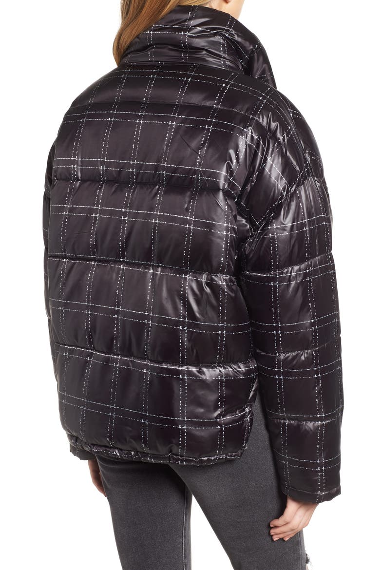 Grid Check Puffer Jacket, Alternate, color, BLACK/ WHITE