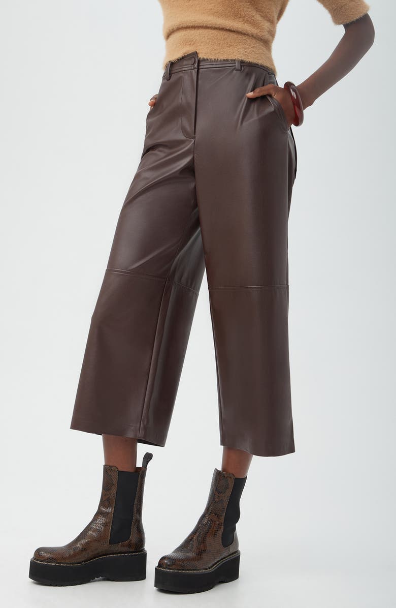 Trina Turk Tanashi Faux Leather Crop Wide Leg Pants, Alternate, color, Mudcloth