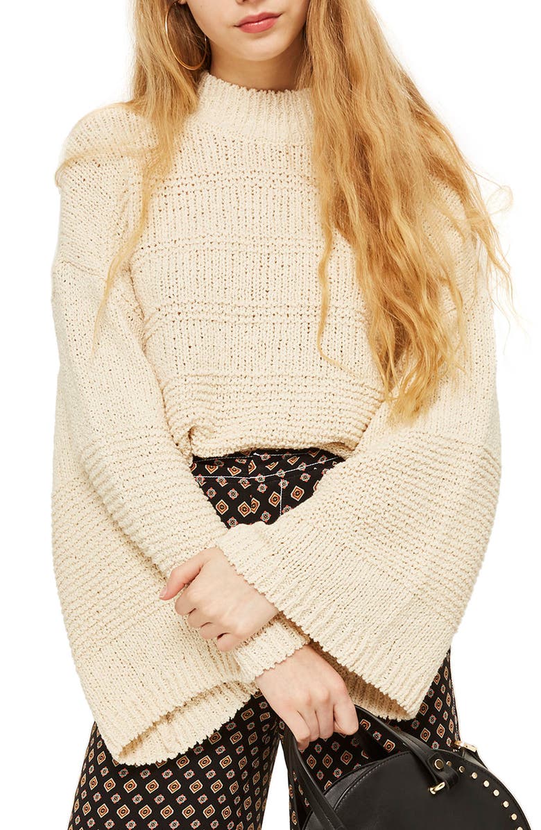 Topshop Natural Yarn Bell Sleeve Sweater, Main, color, 