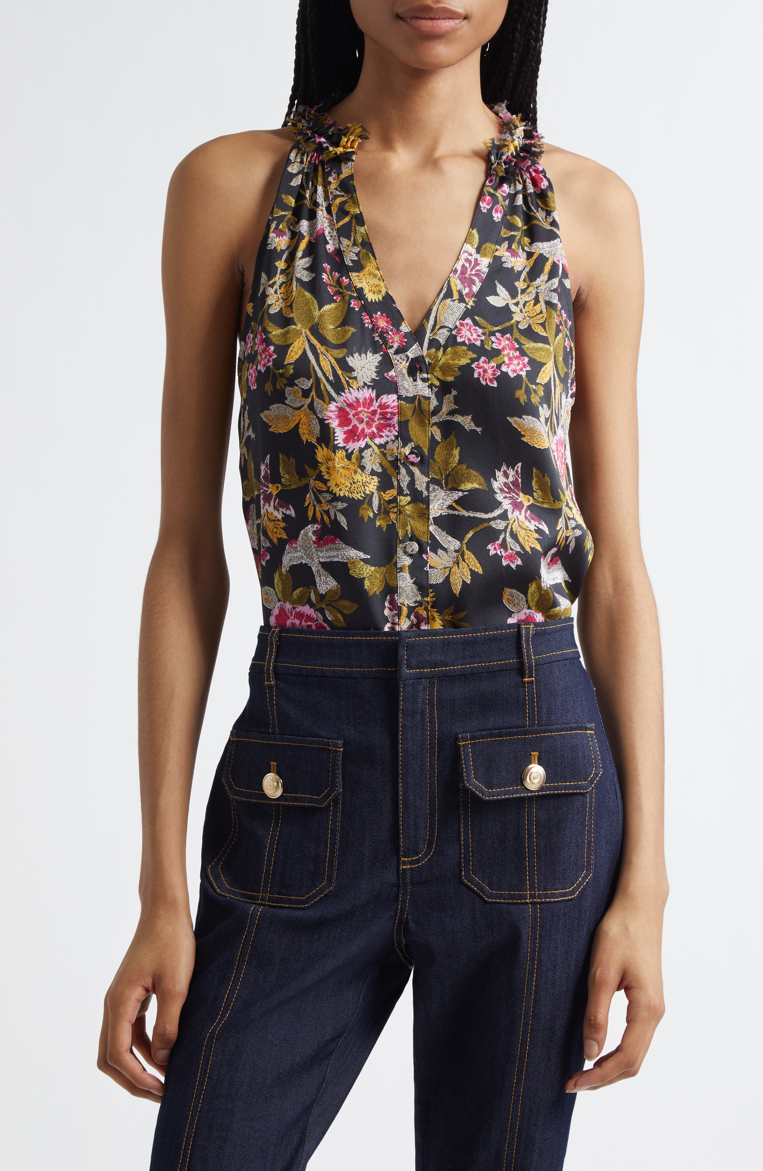 Cinq à Sept Hannah Jessie Floral Sleeveless Silk Top