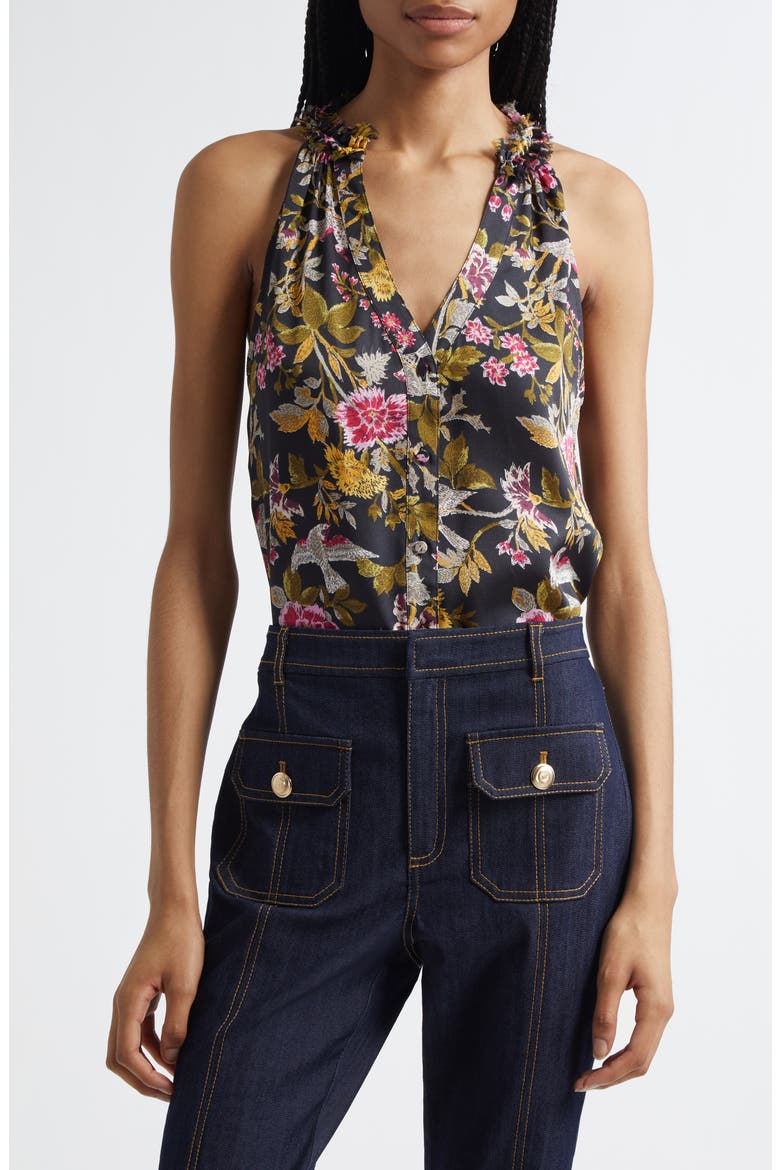 Hannah Jessie Floral Sleeveless Silk Top, Main, color, BLACK MULTI