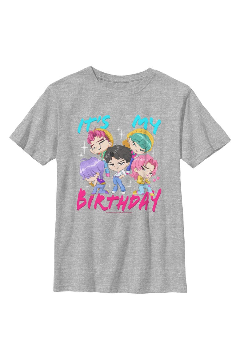 Boy's Kpop Demon Hunters Saja Group It's My Birthday  Graphic T-Shirt, Main, color, Sport Grey