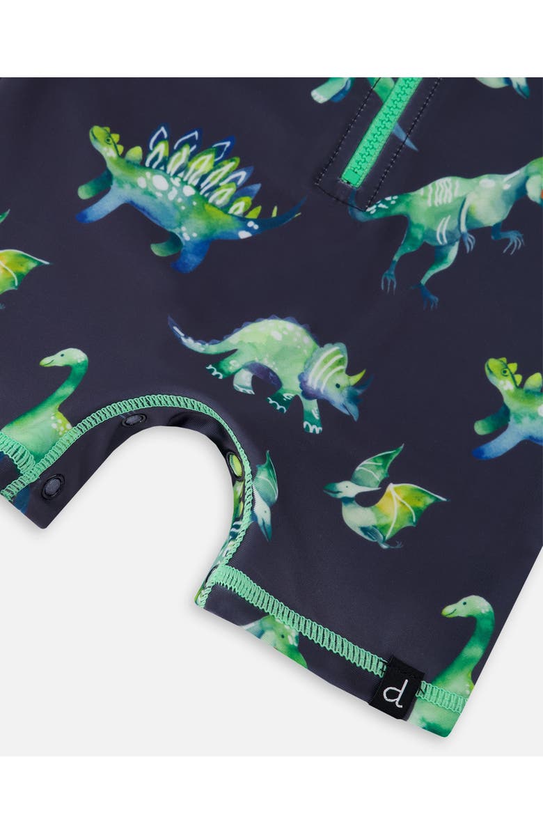 Deux par Deux Little Boy's Long Sleeve One Piece Rashguard Grey Printed Dinosaurs, Alternate, color,