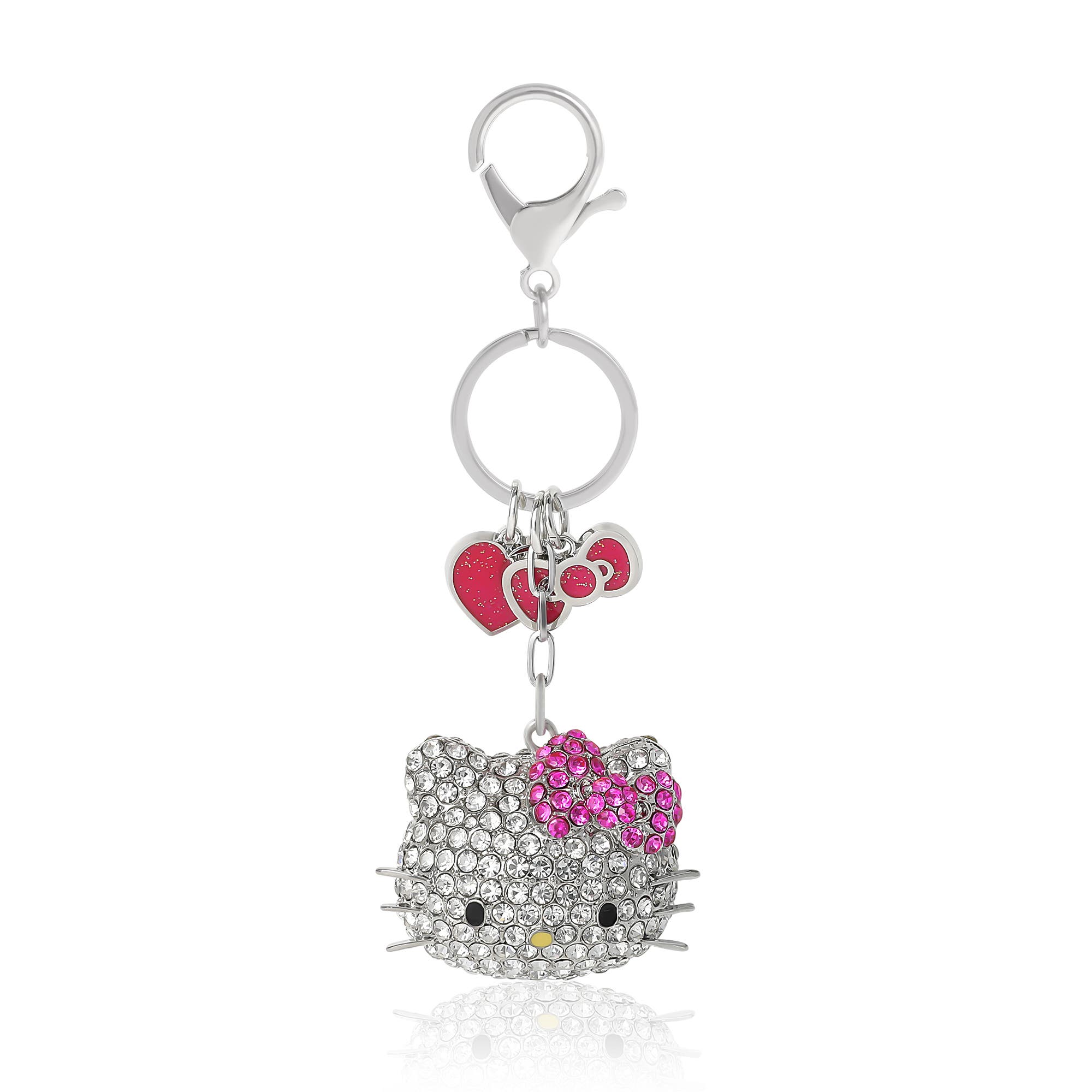 Hello Kitty Crystal Cluster Pavé Bag Charm Keychain, Main, color, Clear Crystal, Pink