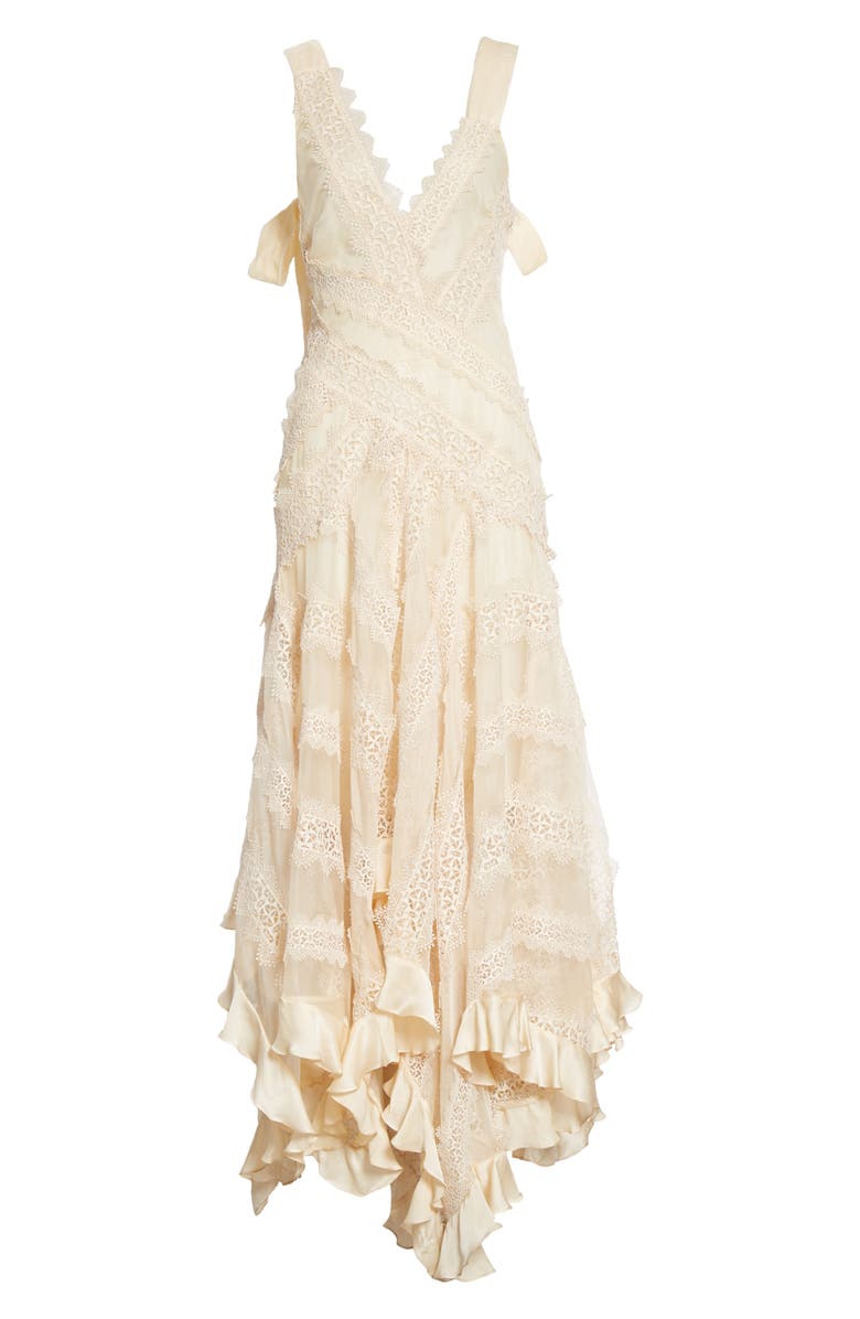 Zimmermann Charm Star Lace & Ruffle Trim Silk Dress, Alternate, color,